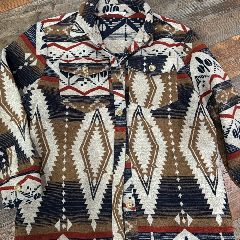Source Unknown Geometric Patterned Blazer - Brown, Red, Blue